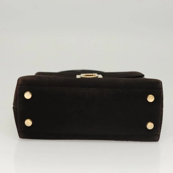 Salvatore Ferragamo Gancini Hand Bag Suede 2way Black Gold Auth BA2414 - Picture 7 of 16